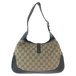 Gucci GG Jackie Line Brown Sherry Bag Leather Shoulder Canvas